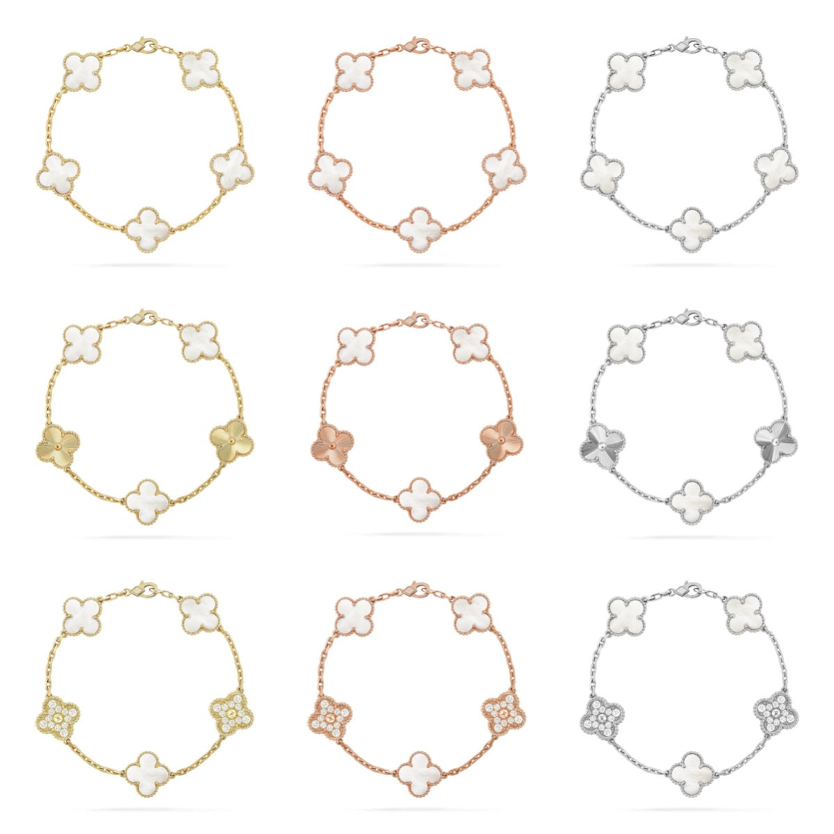 [AURORA]CLOVER WHITE PEARL MOP 5 MOTIF BRACELET COLLECTION