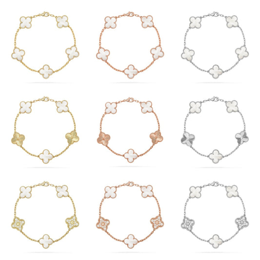 [AURORA]CLOVER WHITE PEARL MOP 5 MOTIF BRACELET COLLECTION