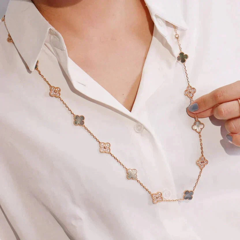 [Aurora]CLOVER 20 MOTIFS DARK MOP DIAMOND  NECKLACE