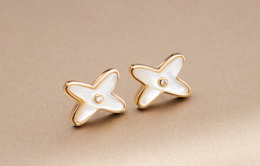 [AURORA]JEUX DE WHITE MOP PINK GOLD DIAMOND EARRINGS