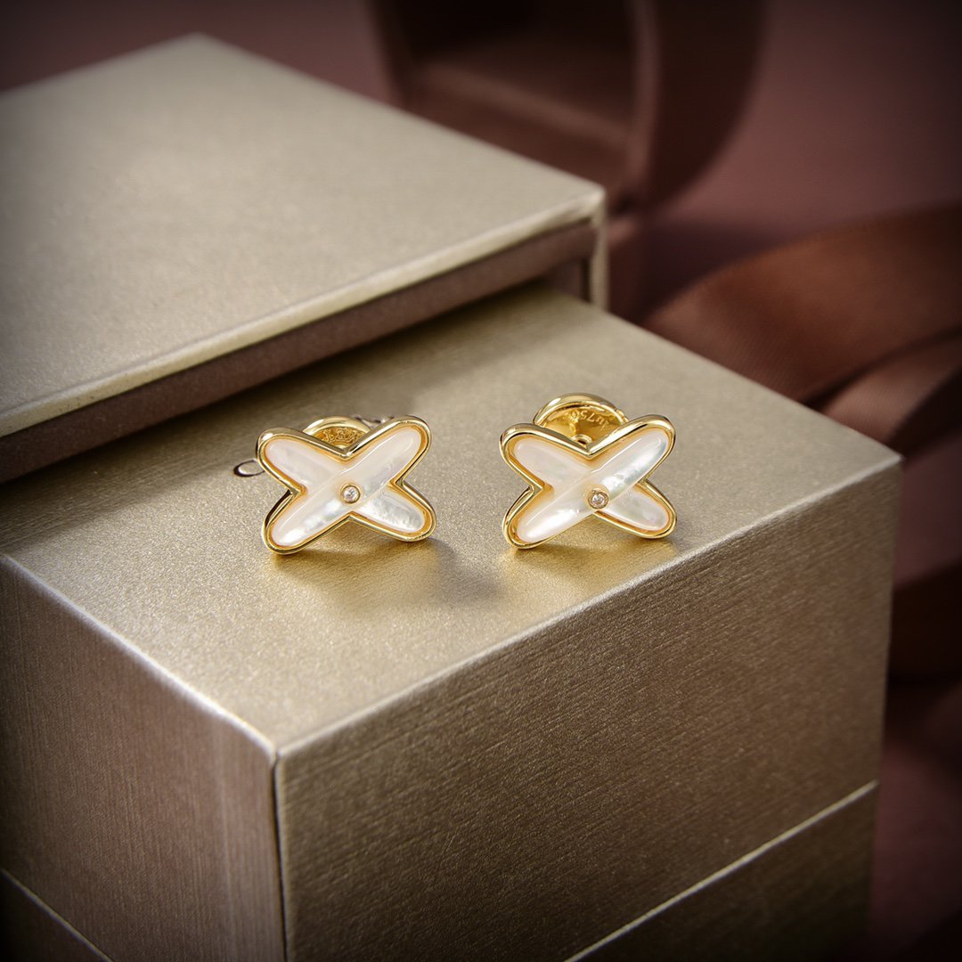 [Aurora]JEUX DE WHITE MOP GOLD DIAMOND EARRINGS