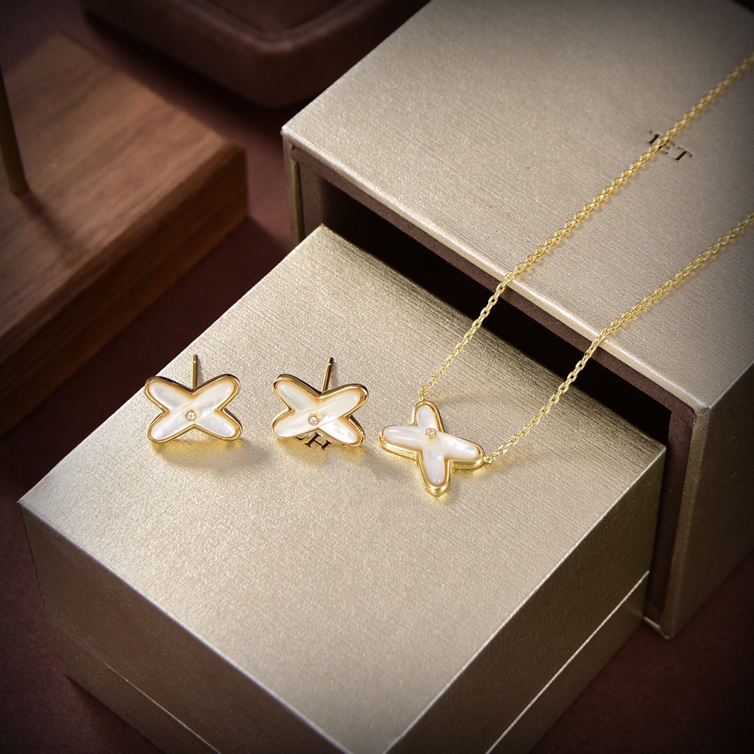 [Aurora]JEUX DE WHITE MOP GOLD DIAMOND EARRINGS