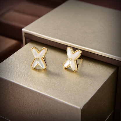 [Aurora]JEUX DE WHITE MOP GOLD DIAMOND EARRINGS