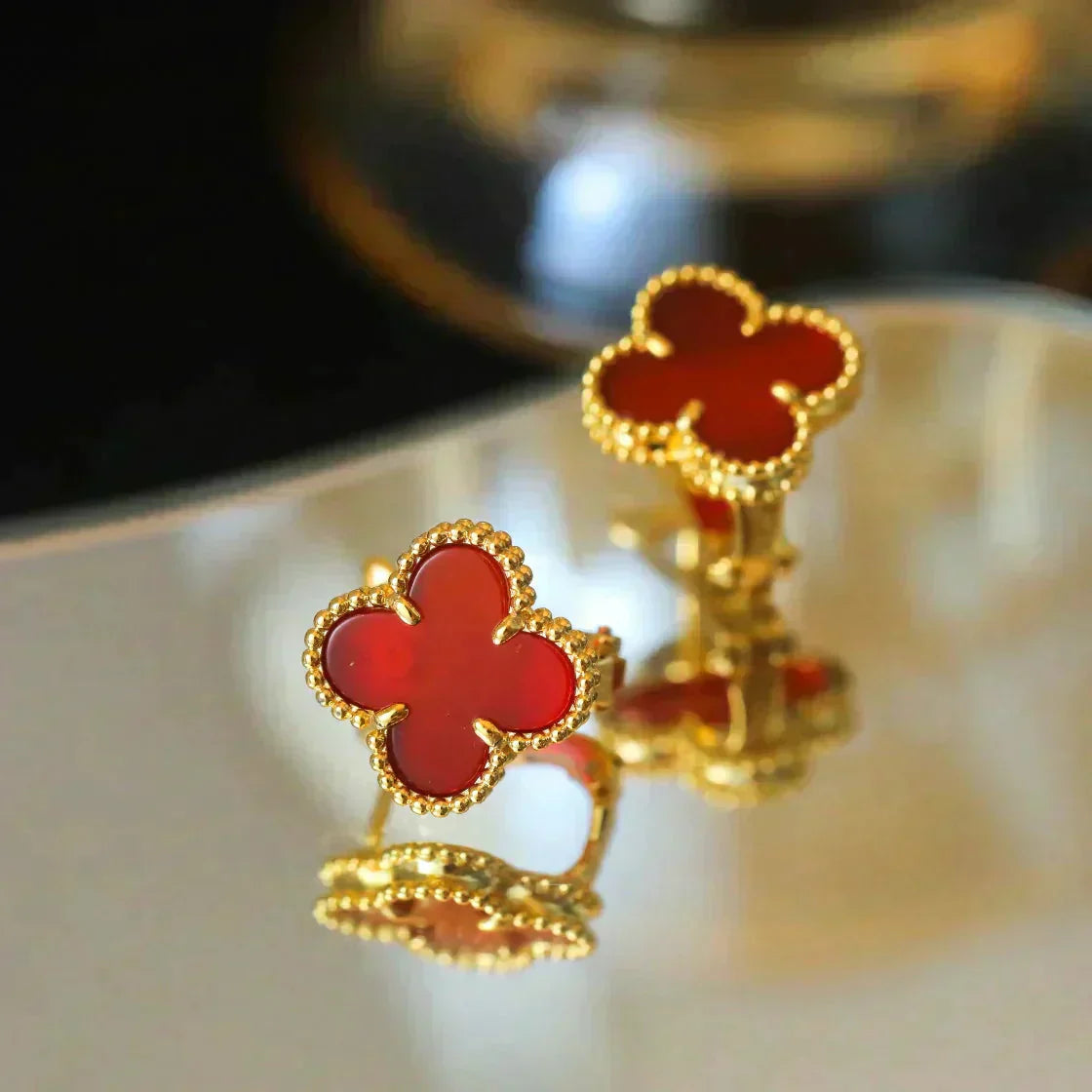 [Aurora]CLOVER MEDIUM 1 MOTIFS CARNELIAN  EARRINGS