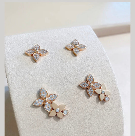 [Aurora]STAR BLOSSOM STUD EARRINGS PINK GOLD DIAMONDS