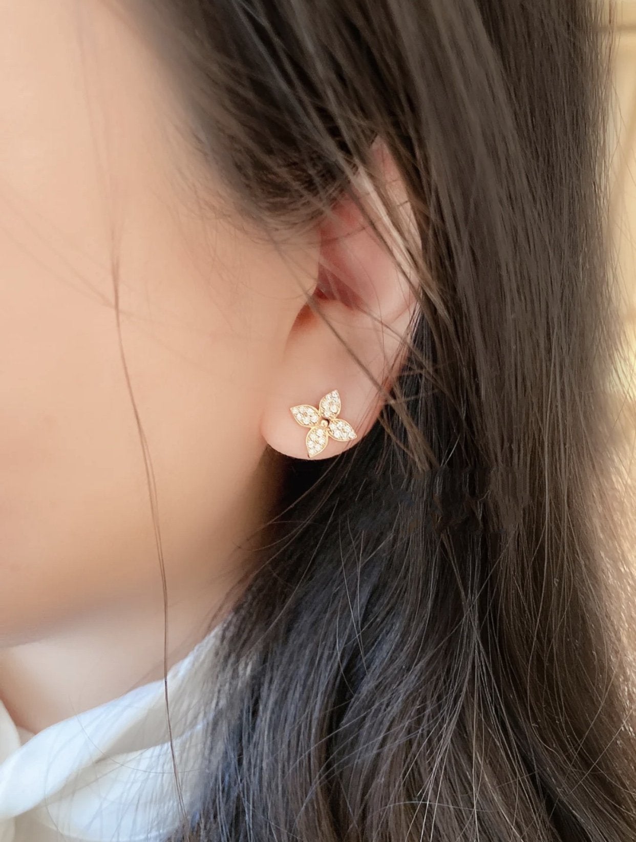 [Aurora]STAR BLOSSOM STUD EARRINGS PINK GOLD DIAMONDS