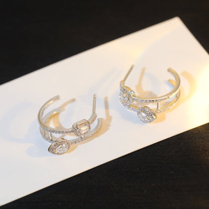 [AURORA]CREOLES MY TWIN 2 RANGS SILVER DIAMOND EARRINGS