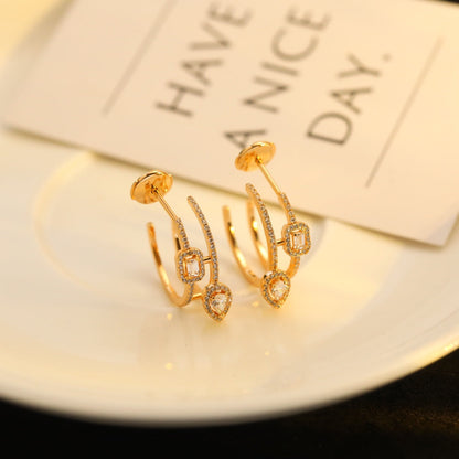 [AURORA]CREOLES MY TWIN 2 RANGS SILVER DIAMOND EARRINGS