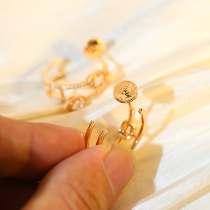 [AURORA]CREOLES MY TWIN 2 RANGS SILVER DIAMOND EARRINGS