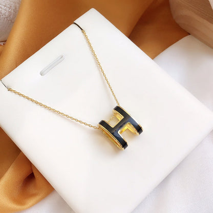 [AURORA]HM CLIC BLACK ENAMEL GOLD NECKLACE