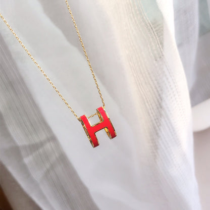 [AURORA]HM CLIC RED ENAMEL GOLD NECKLACE