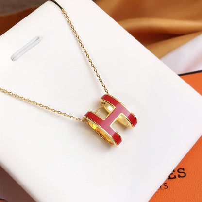 [AURORA]HM CLIC RED ENAMEL GOLD NECKLACE