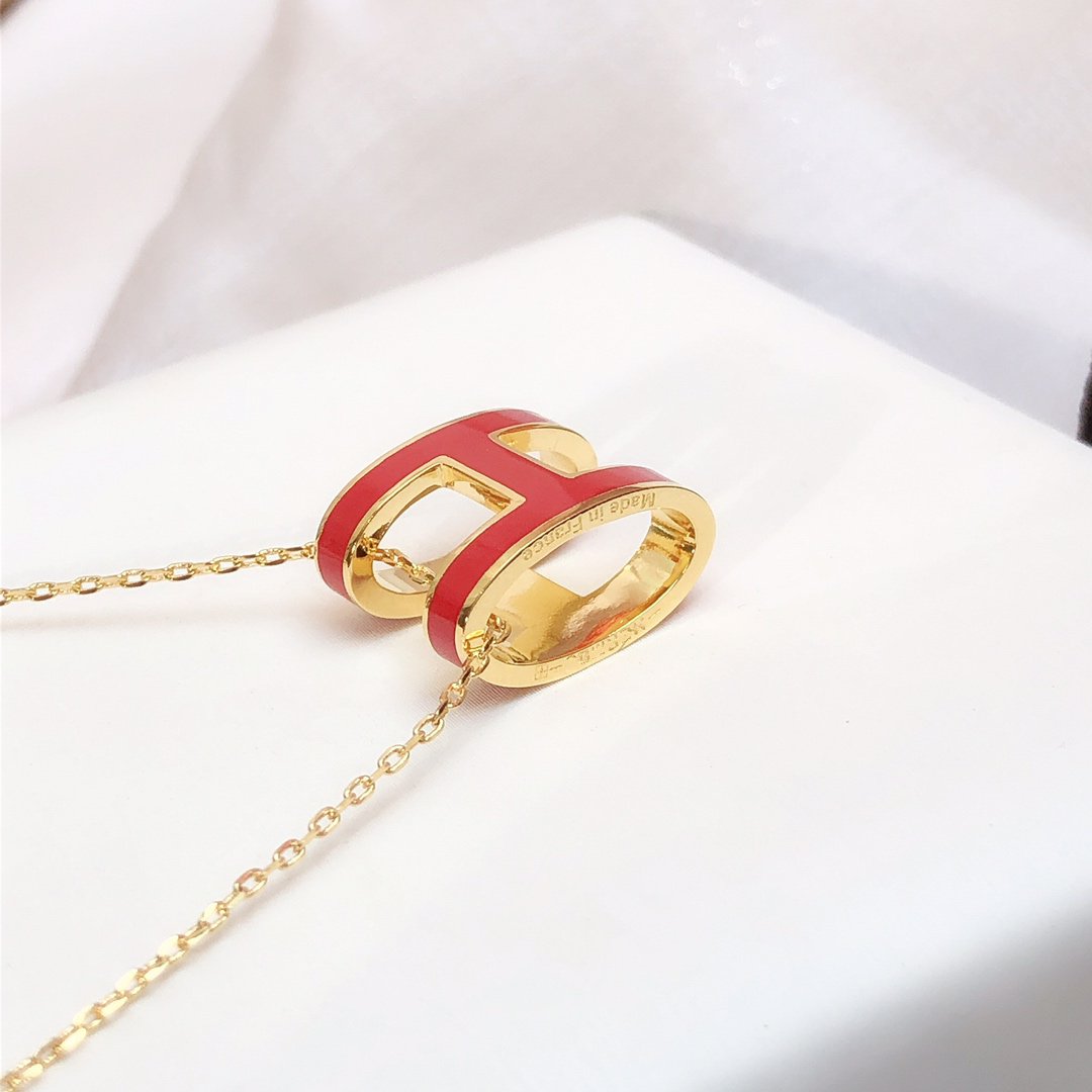 [AURORA]HM CLIC RED ENAMEL GOLD NECKLACE