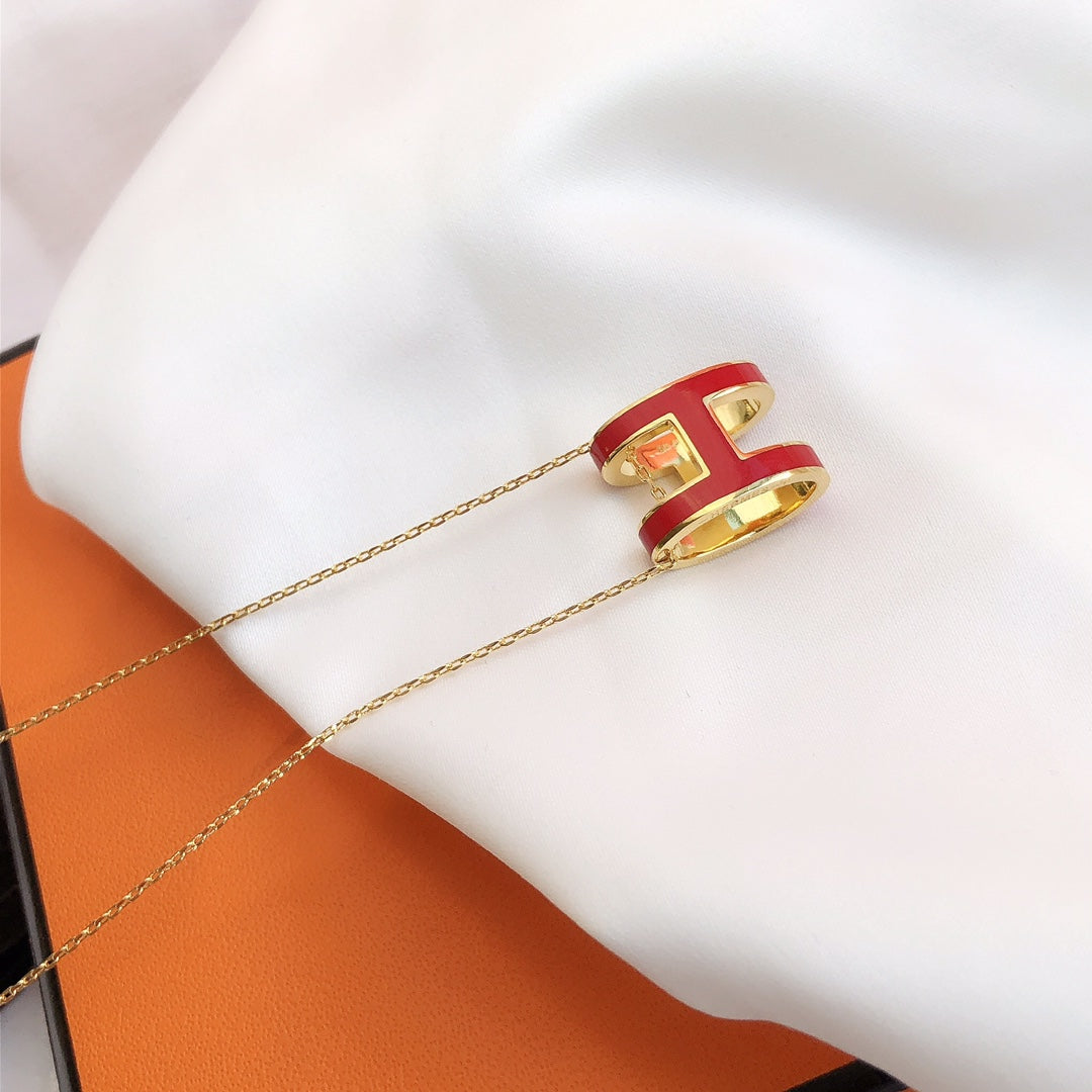 [AURORA]HM CLIC RED ENAMEL GOLD NECKLACE