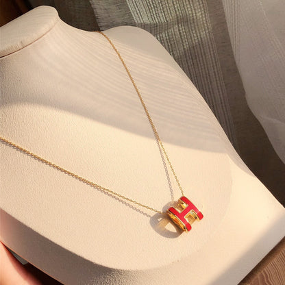 [AURORA]HM CLIC RED ENAMEL GOLD NECKLACE