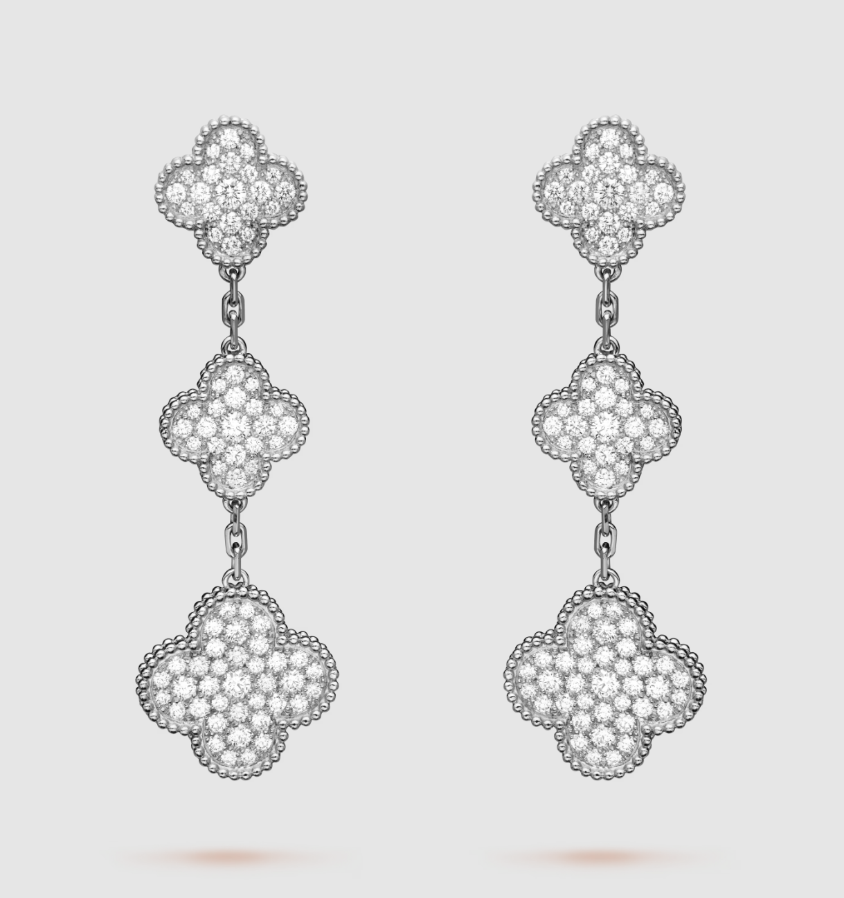 [Aurora]CLOVER 3 MOTIF DIAMOND SILVER DROP EARRINGS