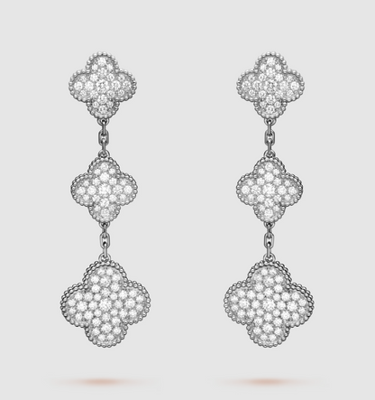 [Aurora]CLOVER 3 MOTIF DIAMOND SILVER DROP EARRINGS