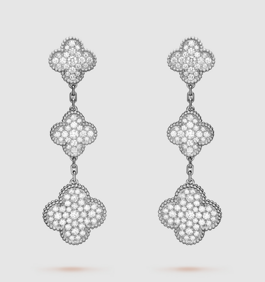 [Aurora]CLOVER 3 MOTIF DIAMOND SILVER DROP EARRINGS