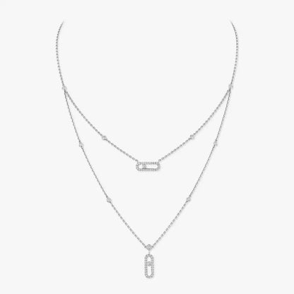 [AURORA]2 Rows Rose Gold Diamond Pave_ Necklace Move Uno