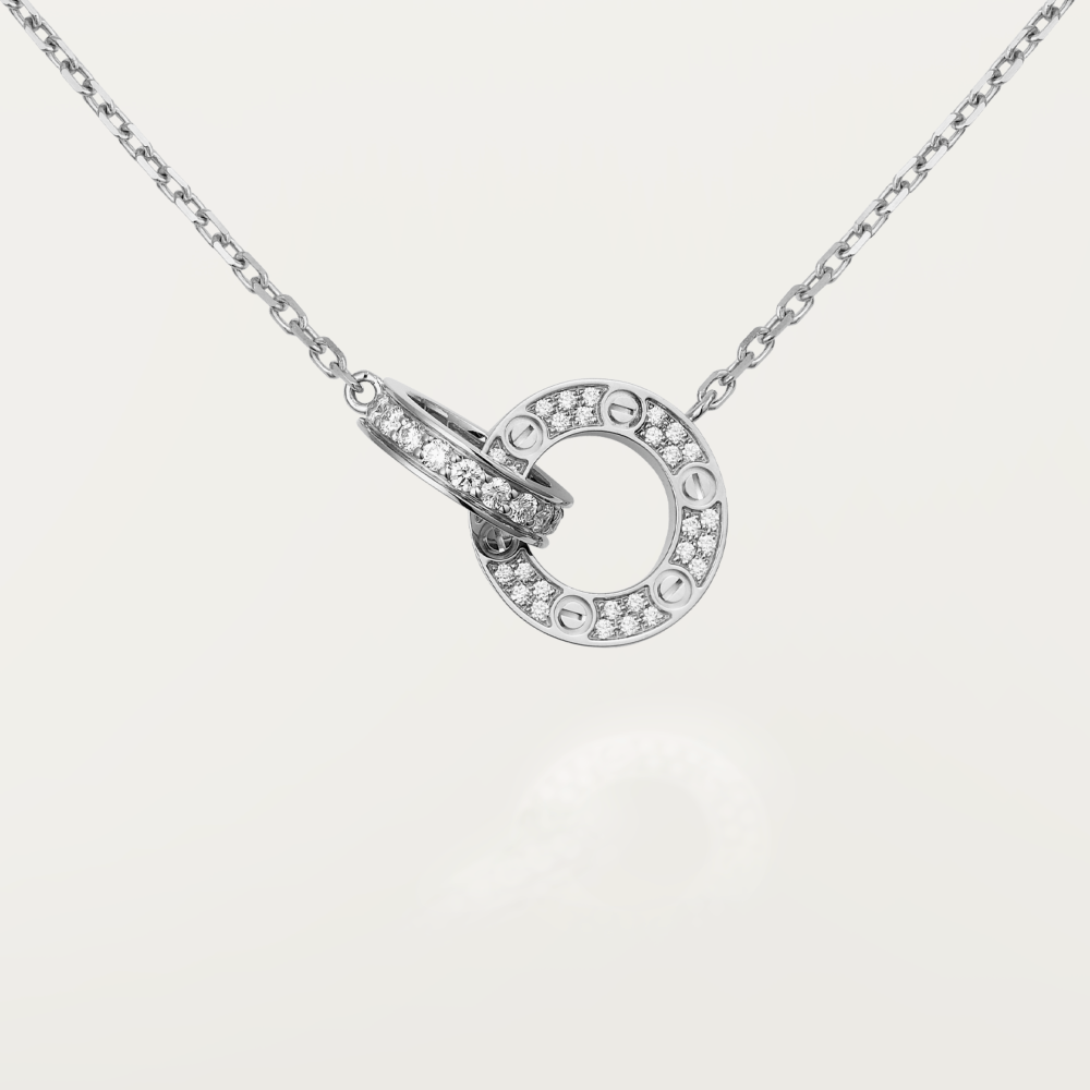 [Aurora]LOVE 7.6MM NECKLACE ROSE GOLD AND SILVER  FULL DIAMOND