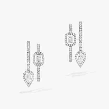 [AURORA]CREOLES MY TWIN 2 RANGS SILVER DIAMOND EARRINGS