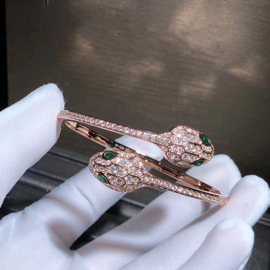 [Aurora]SERPENTI BRACELET PINK GOLD MALACHITE DIAMOND DOUBLE SNAKE