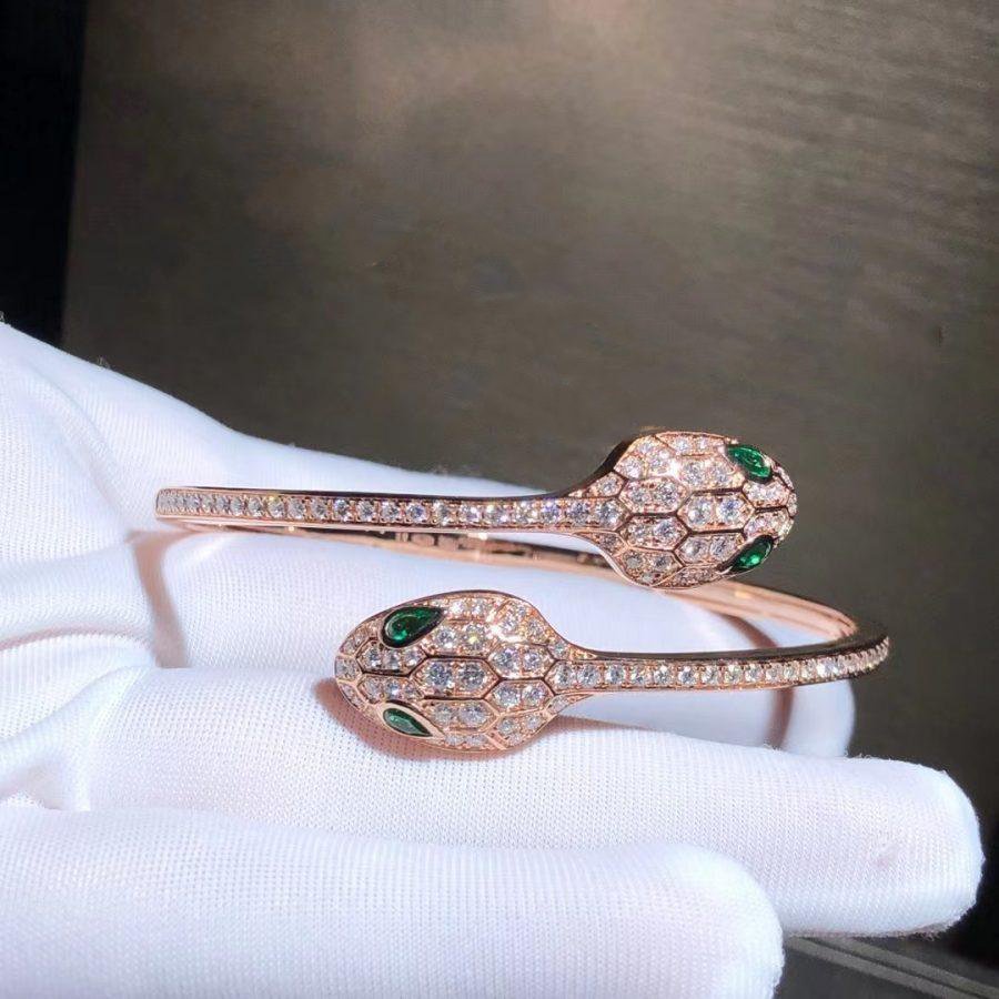 [Aurora]SERPENTI BRACELET PINK GOLD MALACHITE DIAMOND DOUBLE SNAKE
