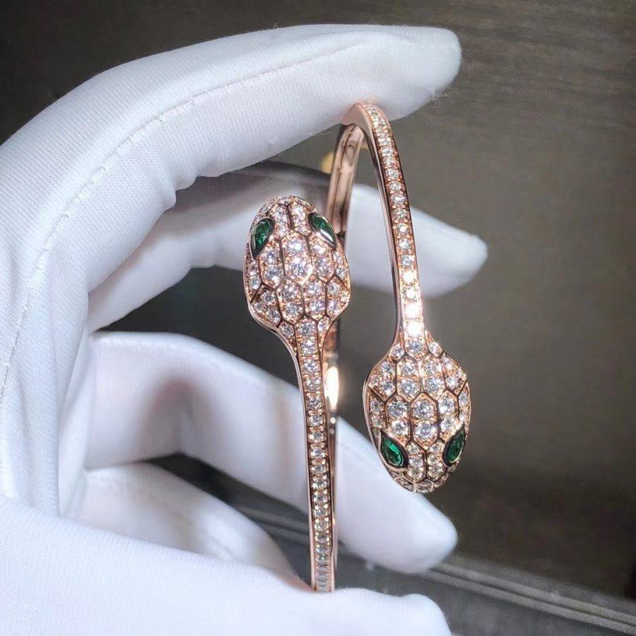 [Aurora]SERPENTI BRACELET PINK GOLD MALACHITE DIAMOND DOUBLE SNAKE