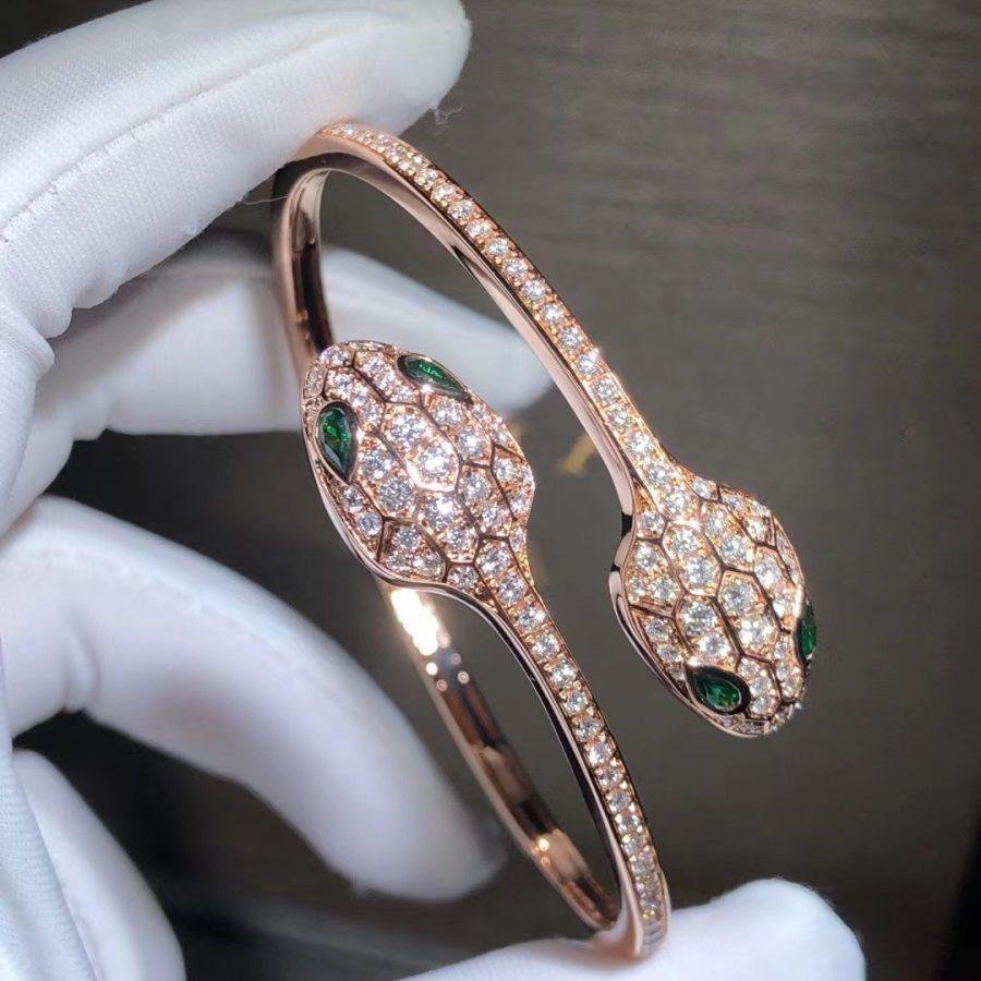[Aurora]SERPENTI BRACELET PINK GOLD MALACHITE DIAMOND DOUBLE SNAKE