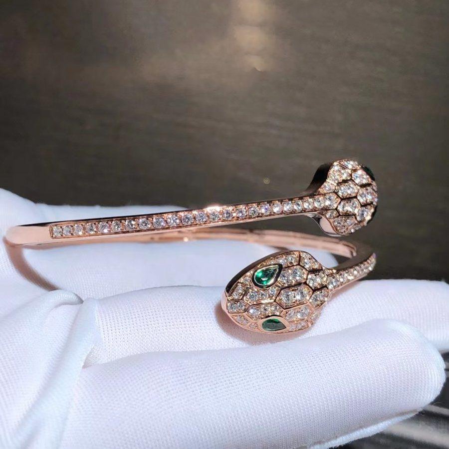 [Aurora]SERPENTI BRACELET PINK GOLD MALACHITE DIAMOND DOUBLE SNAKE