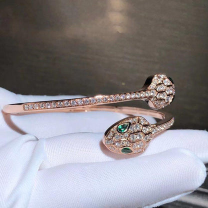 [Aurora]SERPENTI BRACELET PINK GOLD MALACHITE DIAMOND DOUBLE SNAKE
