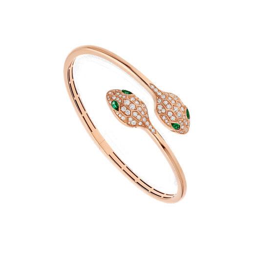 [Aurora]SERPENTI BRACELET PINK GOLD MALACHITE DIAMOND DOUBLE SNAKE