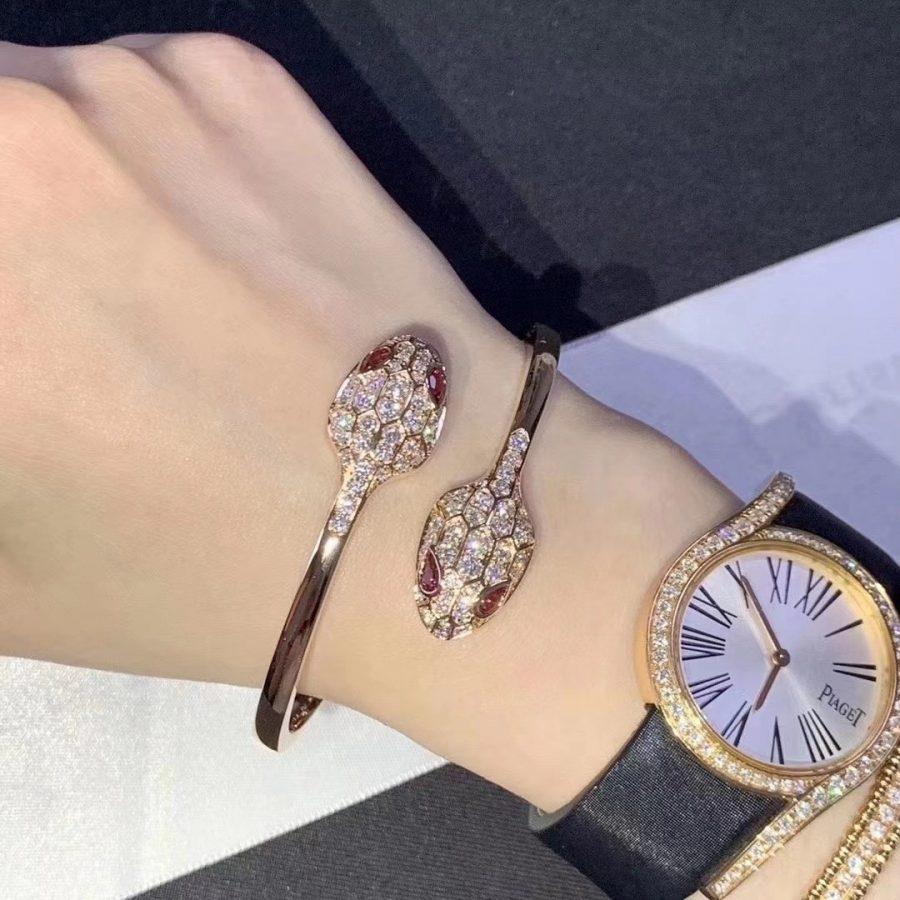 [Aurora]SERPENTI BRACELET PINK GOLD DIAMOND DOUBLE SNAKE