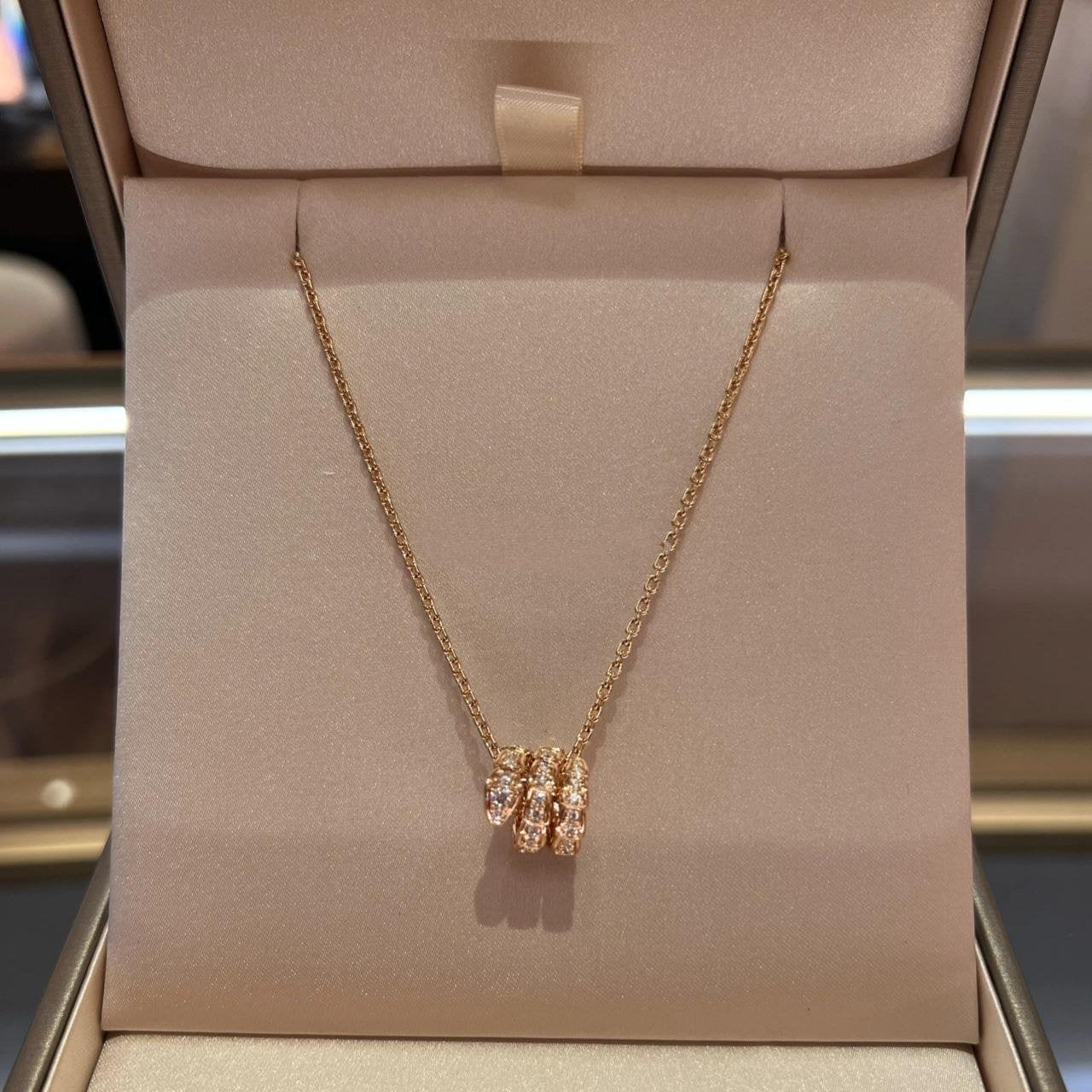[Aurora]SERPENTI PINK GOLD NECKLACE DOUBLE RING DIAMOND