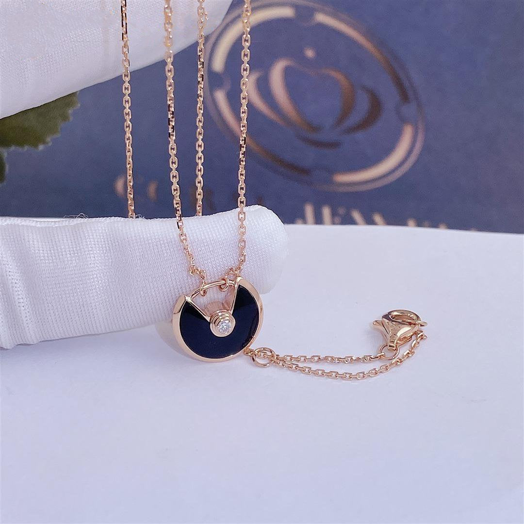 [Aurora]AMULETTE ROSE GOLD ONYX NECKLACE