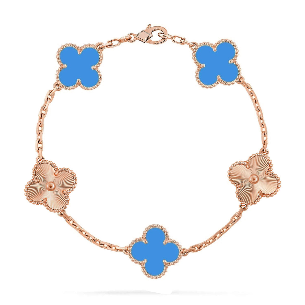 [AURORA] CLOVER 5 MOTIF BLUE AGATE BRACELET COLLECTION
