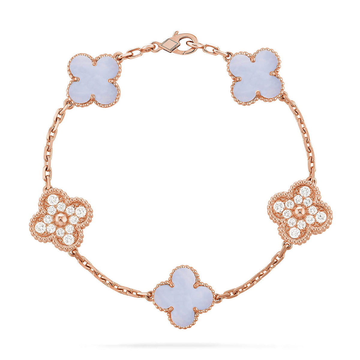 [AURORA] CLOVER 5 MOTIF PURPLE CHALCEDONY BRACELET COLLECTION