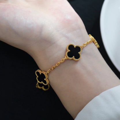 [AURORA]CLOVER  5 MOTIFS BLACK ONYX BRACELET