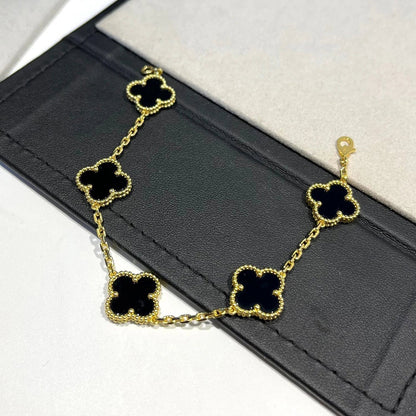 [AURORA]CLOVER  5 MOTIFS BLACK ONYX BRACELET
