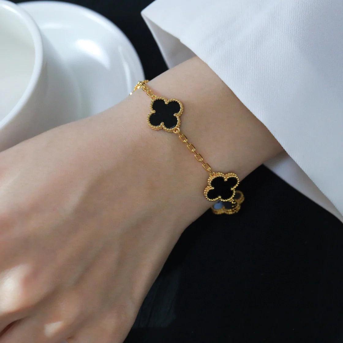 [Aurora]CLOVER  5 MOTIFS BLACK ONYX BRACELET