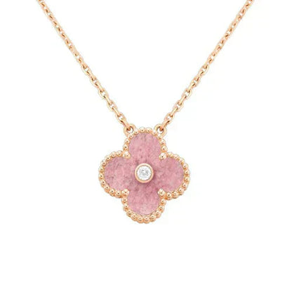 [Aurora]CLOVER 15MM DIAMOND RHODONITE NECKLACE