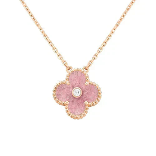 [Aurora]CLOVER 15MM DIAMOND RHODONITE NECKLACE