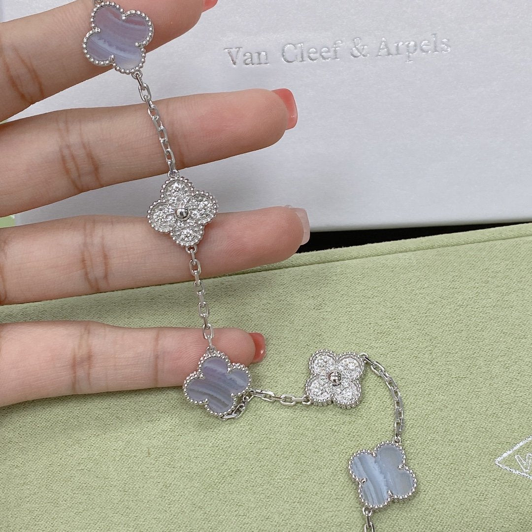 [Aurora]CLOVER  5 MOTIF DIAMOND PURPLE CHALCEDONY BRACELET SILVER