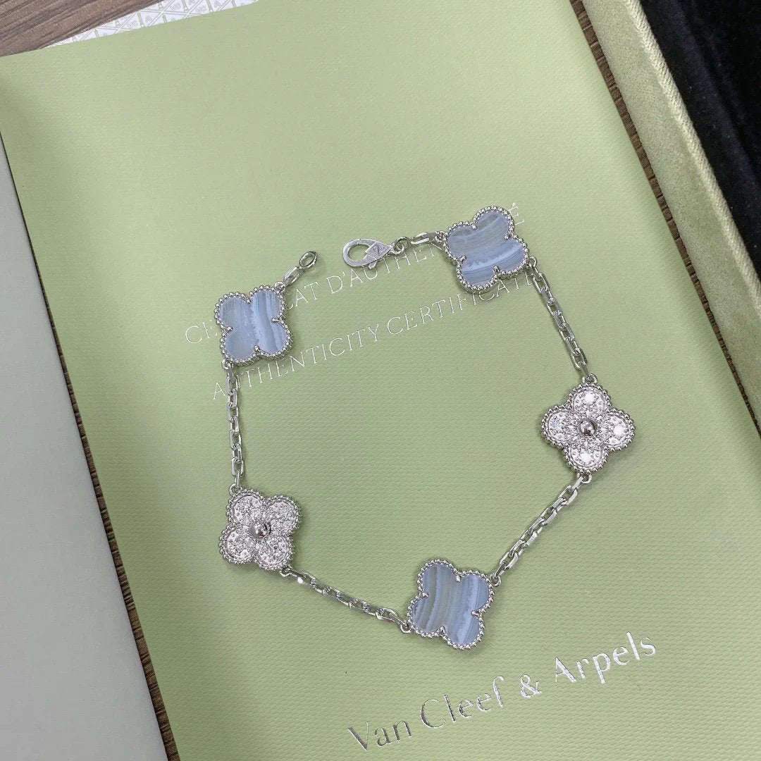 [AURORA] CLOVER 5 MOTIF PURPLE CHALCEDONY BRACELET COLLECTION