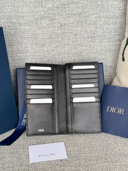 VERTICAL BIFOLD WALLET 19 IN BLACK GRAINED CALFSKIN MIX BLUE MONOGRAM OBLIQUE JACQUARD