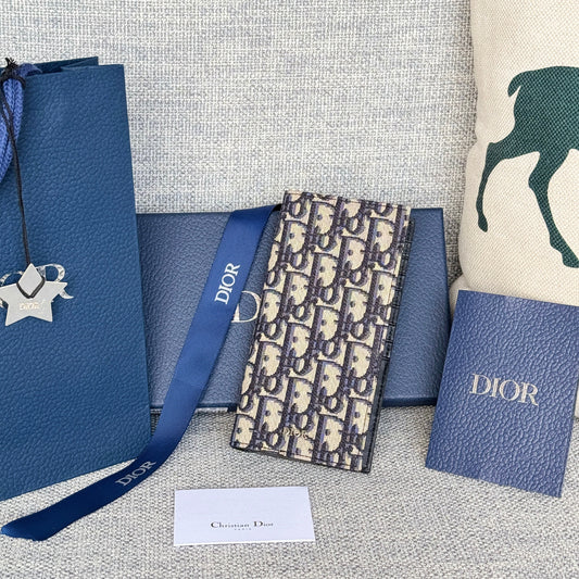 VERTICAL LONG WALLET 19 IN BLUE MONOGRAM OBLIQUE JACQUARD