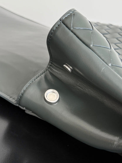 BOTTEGA VENETA 25S BACK TO SCHOOL BACKPACK 39 IN MUTED TEAL GRAY CALFSKIN