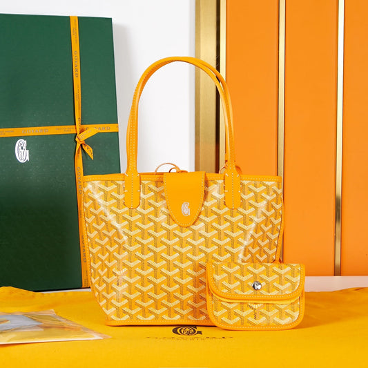 ANJOU MINI BAG 20 IN YELLOW GOYARDINE CANVAS AND CALFSKIN