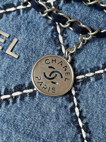 CC MEDIUM 37 CROSSBODY BAG IN BLUE DENIM WITH CHAIN