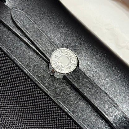HERMES 25S MINI HERBAG 20 IN FULL BLACK CANVAS SILVER HARDWARE
